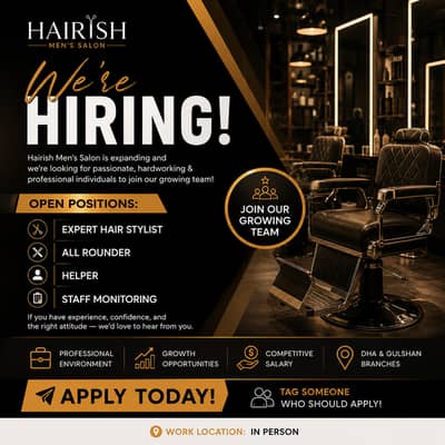 Hiring for Hairish Men's Salon