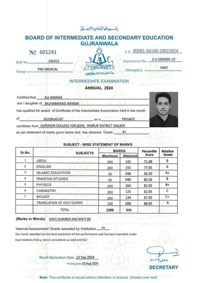 All original documents and result cards online record available