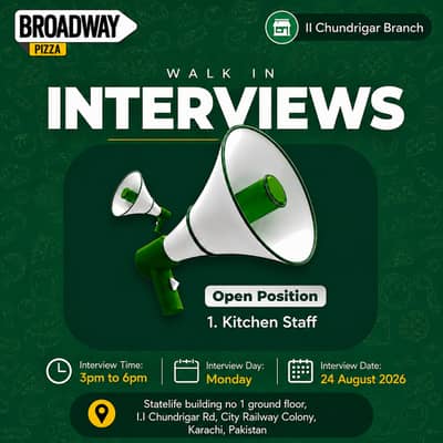 Walk In Interviews in Braodway Pizza II Chundrigar branch (24Aug 3pm)