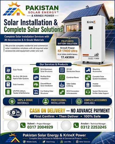 Solar Installation On-Grid,Off-Grid & Hybrid Systems A-Grade Materials