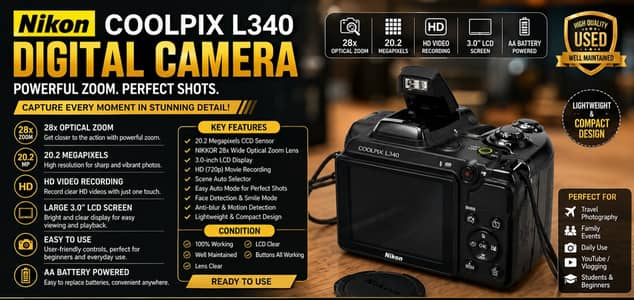 Nikon COOLPIX L340 Digital Camera | 20.2MP | 28x Optical Zoom | HD
