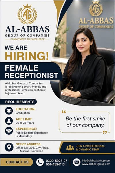 FEMALE RECEPTIONIST REQUIRED