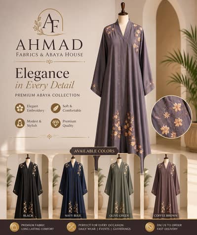 Front-Open Embroidered Flared Abaya.