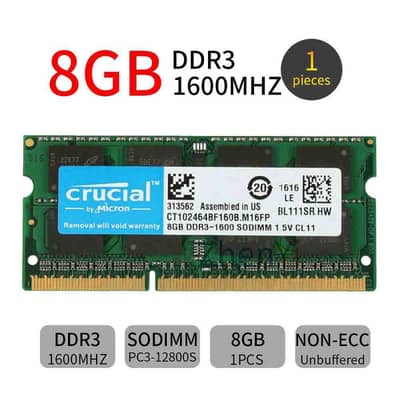 Laptop Ram 8GB DDR3 PC3L 1600MHz