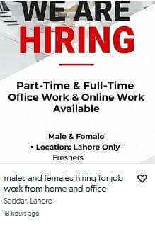 hiring for work males and females
