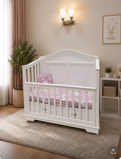Elegant White Wooden Baby Cot | Baby Crib | Kids Nursery Bed