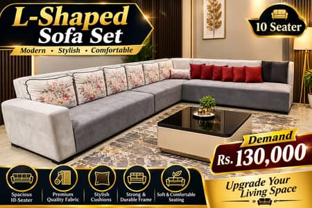 Large 10-Seater L-Shaped Sectional Sofa Set – Excellent Condition