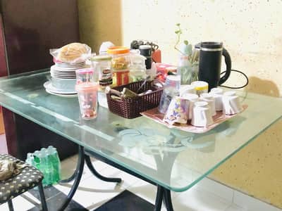 Dining table/ glass dining table/ iron chairs/ Table