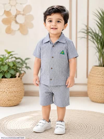 2 Pcs boy's cotton lawn printed shart and shorts Set