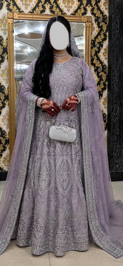 Riwaj Light Purple Tail Maxi | Machine Embroidered Fancy Dress