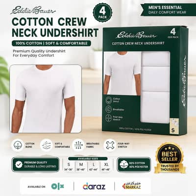 Eddie Bauer Cotton Crew Neck Undershirt 4 Pack – Brand New
