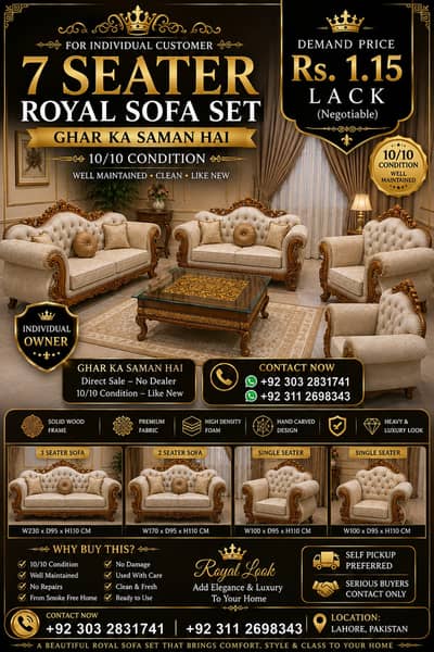 Sofa Set , Wooden Sofa set , 7 Seater sofa set , lucury wooden sofa