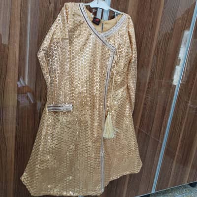 Golden color andrakkhaa stylee frok with trouser