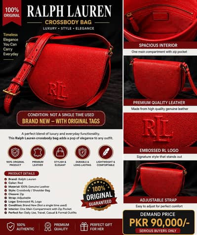 Ralph Lauren Original Red Leather Crossbody Bag – Brand New
