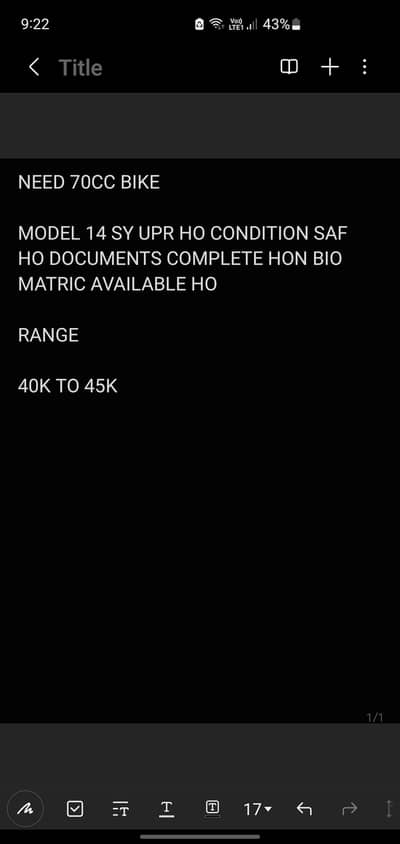 NEED 70CC BIKE