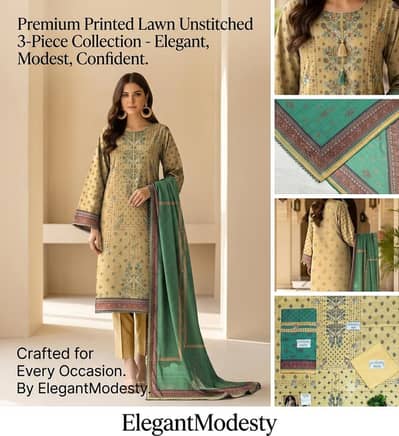 Nisha Designer Premium Printed Lawn 3-Piece Suit - ElegantModesty
