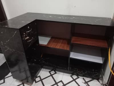 L Shaped Reception Counter Black Marble Finish with Drawers