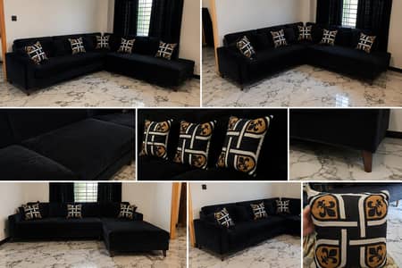 Luxurious L-Shaped 7-Seater Velvet Sofa with Cushions