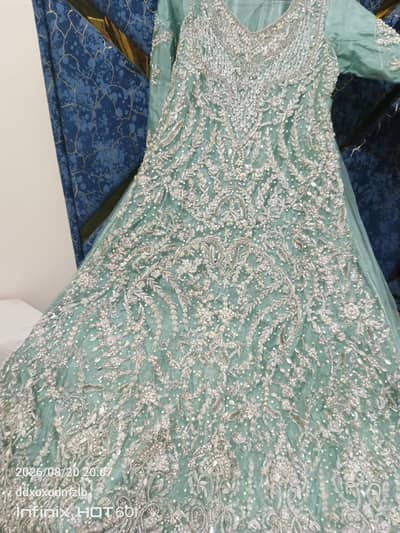 Mint Green Heavy Embroidered Bridal Maxi | Walima Dress