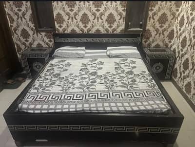 dubll bed with matress 2 side table & dressing table