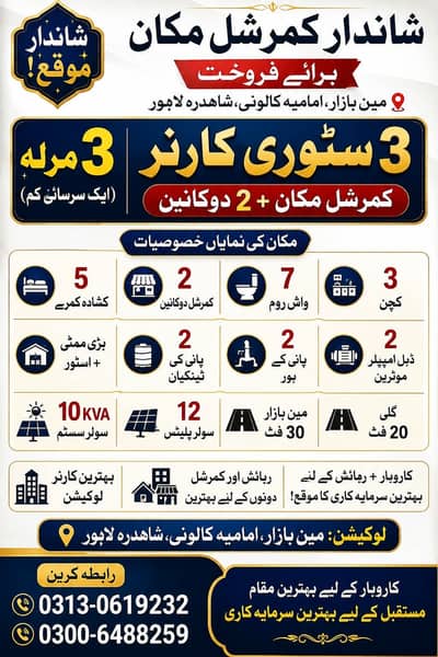 3 Marla House with 2 Commercials Shops Corner For Sale