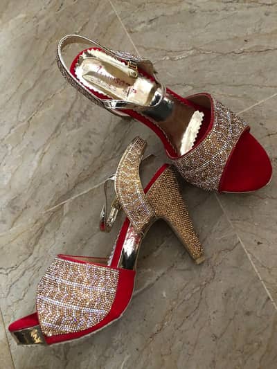 red and gold bridal heels