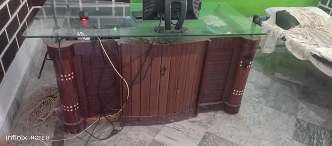 Executive Wooden Office Table with Thick Glass Top