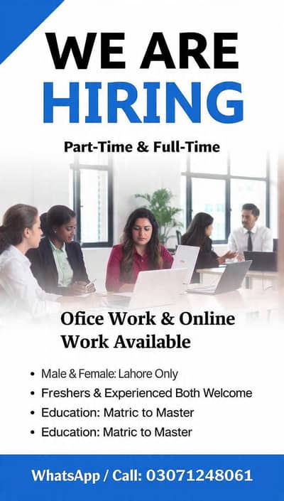 we are hiring males and females staff fir office and home work