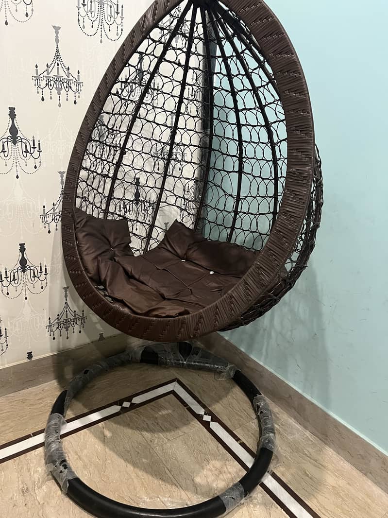 Dark brown Hanging swing chair jhoola with stand , cushion set 1