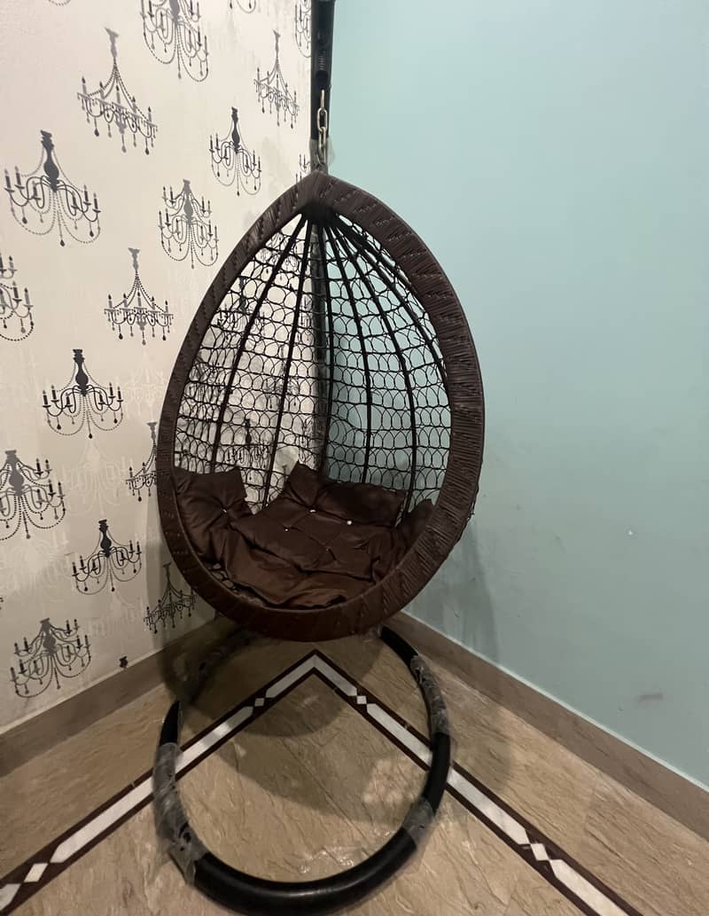 Dark brown Hanging swing chair jhoola with stand , cushion set 2