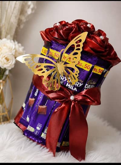Premium Chocolate Bouquet with Handmade Ribbon Flowers 