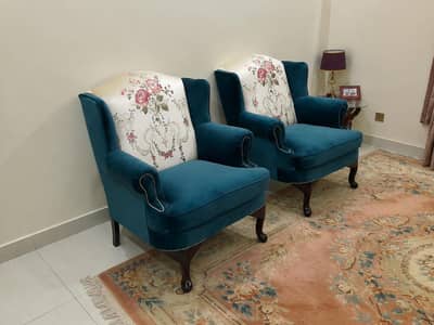 Royal Teal Velvet Wingback Armchairs – Pair