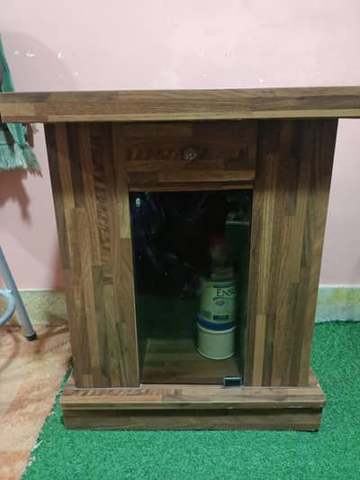 Solid Wood Side Table / Bedside Cabinet with Glass Door