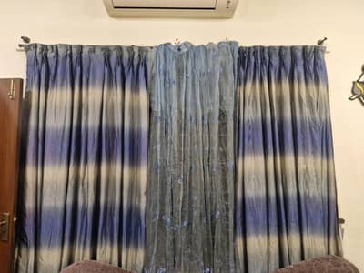 Elegant Silk & Organza Curtain Set – Blue & Light Green