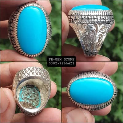 Natural Razaki Feroza Stone 925 Chandi Ring