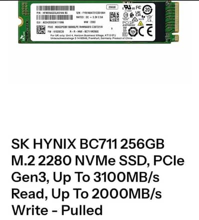 SK Hynix BC 711  256 GB M. 2 2280 NVMe SSD