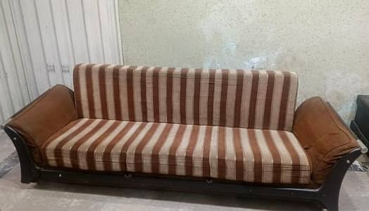 Sofa Cum Bed in Good Condition (Brown & Beige Striped)