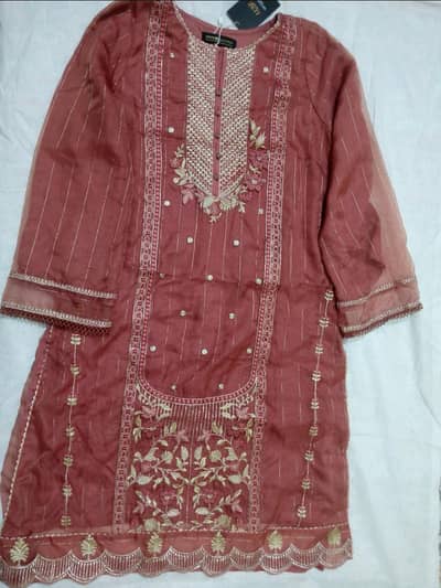 Zeen 2pcs semi formal peach pink organza with atal lining