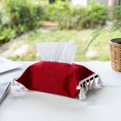 Ins Style Cotton Linen Tissue Box Cover with Tassels (Set of 5)