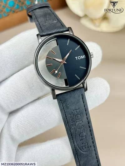 Men's premium Black leather Round watch