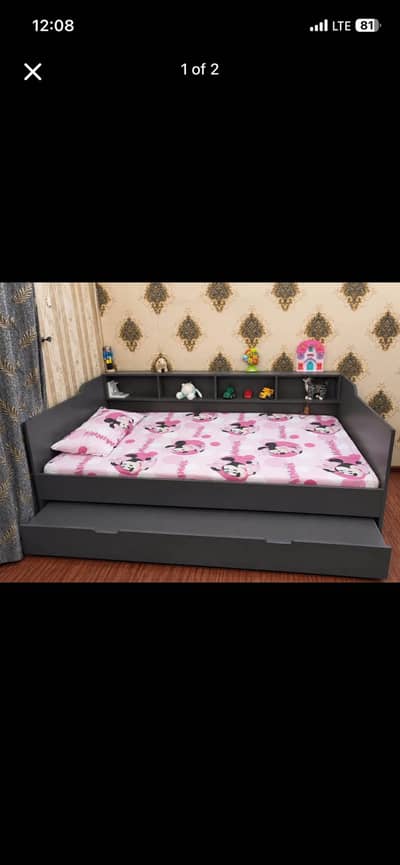 Kids double bed with double shelving