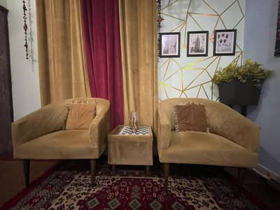Elegant Velvet Poshish Chairs with Cofee Table