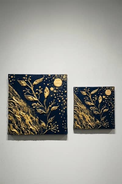 Handmade Black & Gold Textured Canvas Art (Set of 2 - 12"x12" & 8"x8"