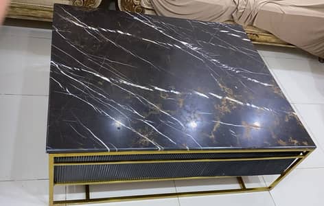 Luxury Black Marble Top Center Table – Gold Frame