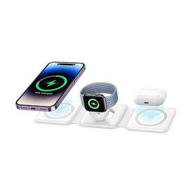 3 in 1 15W Fast Magnetic Wireless Charging Pad for iPhone, AirPods &
