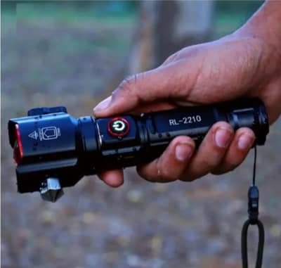 Rechargeable Black Flashlight Waterproof 1km Range