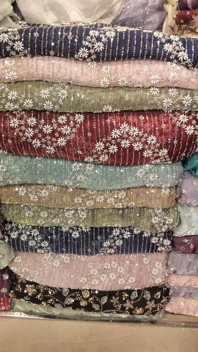 chiffon, leilen, jarjet, silk All kinds of unstiched suits available