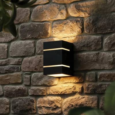 Modern Wall Lamp with Golden Light, Dark Brown MDF, 5.2x4.5x2"