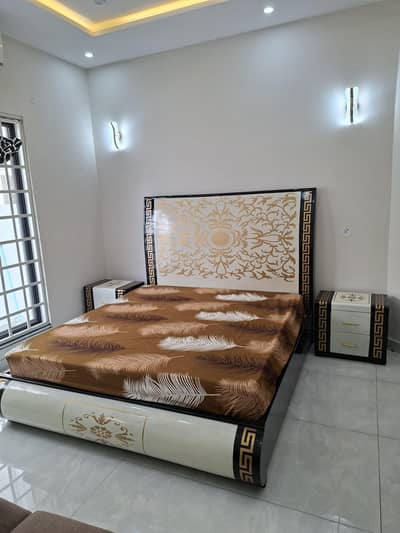 bed with side table dressing