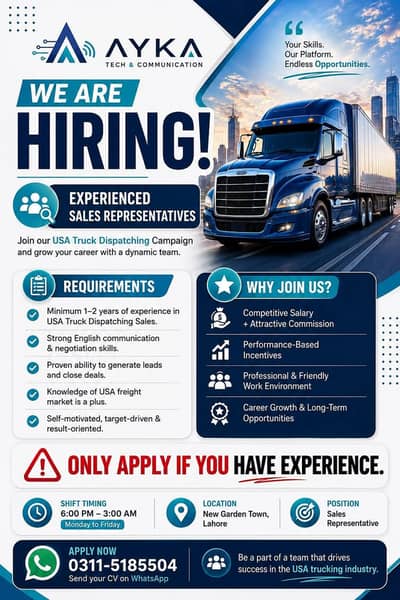 We are hiring Experienced Sales Agents for USA Trucking